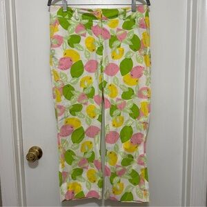 Lilly Pulitzer Vintage White Label Citrus Lemon Pants Yellow Pink Green